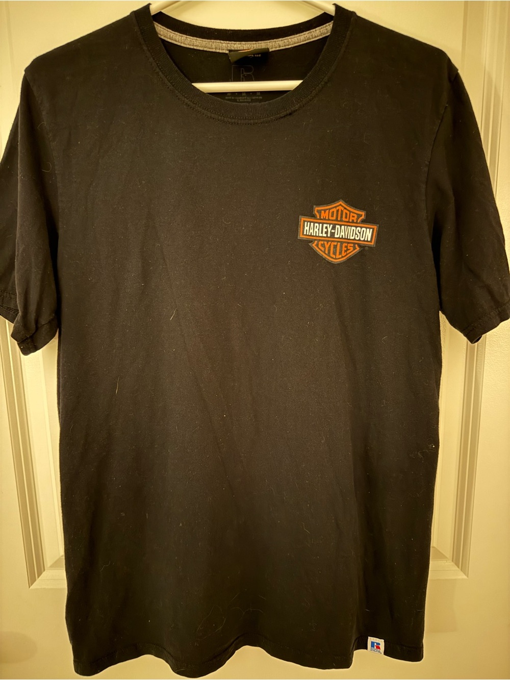 Harley-Davidson Black Tee with Orange Chest Shield Logo